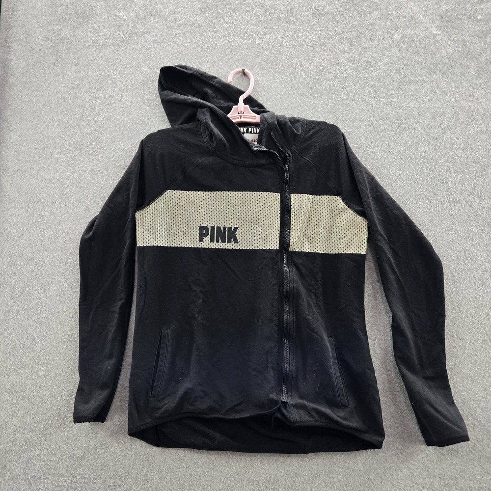 Victoria's Secret PINK Women Hoodie S Black Colorblock Logo Activewear